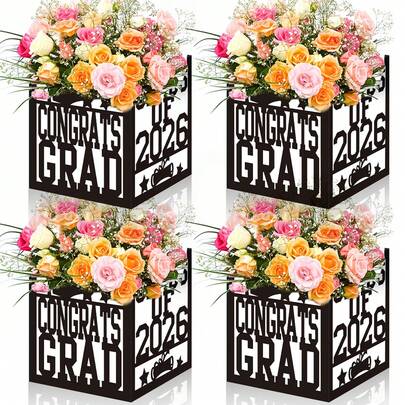 Bộ 1/4 hộp trang trí chủ đề tốt nghiệp đen trắng, túi đựng quà, hộp quà in dòng chữ "Chúc mừng khóa tốt nghiệp năm 2026", thích hợp đựng bó hoa, gói quà, cắm hoa, dùng cho doanh nghiệp nhỏ, bao bì doanh nghiệp, đồ dùng cho tiệc tốt nghiệp, quà tặng sinh viên, quà tốt nghiệp và các vật phẩm trang trí tiệc chiêu đãi.