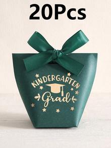 Kindergarten Graduation Gift Box, Foil Stamped Graduation Cap Pattern Ribbon Bow Favor Box, Black & White Square Party Celebration Return Gift Box, Graduation Season Commemorative Gift Box - View 13