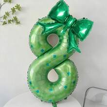 2pcs/Set 40 Inch (101.6cm) Green Pixel Miner Digital Balloon + Green Bow Balloon Set, Green Pixel Theme Round Foil Balloon, Suitable For Birthday Party, Anniversary, Graduation, Mother's Day, Video Game Party Decor (0-9) - Green Grid - View 6