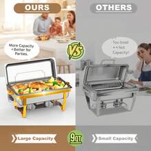 Chafing Dishes For Buffet Set Of 4/2, 9QT Buffet Servers And Warmers,316 Stainless Steel Round Catering Food Warmers Stainless Steel Chafing Dish Buffet Set With Glass Lid & Lid Holder For Parties Events,Festive Feast Ready! Warm Chafing Dish Buffet Set - Perfect Christmas Gift & Limited Offer! - 玻璃蓋-2 - 查看 10
