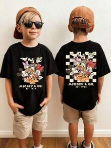This Disney Summer T-Shirt Features Cartoon Graphics Of Mickey And His Friends Printed On Both The Front And Back. It Is Suitable For Both Boys And Girls To Wear To Holiday Parties, Family Meals, Outdoor Activities, And While Traveling-Making It An Ideal Gift For Children Visiting Disneyland. - màu đen - Xem 1