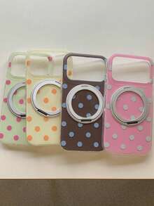 Ốp lưng điện thoại tối giản dễ thương họa tiết chấm bi toàn bề mặt + Chân đế từ tính gập 360°, tương thích với iPhone 17 Pro Max, 17 Pro, 17, 16 Pro Max, 16 Pro, 16, 15 Pro Max, 15 Pro Max, 15 Pro, 15, 14 Pro Max, 14 Pro, 14, 13 Pro Max, 13 Pro, 13, 12 Pro Max, 12 Pro, 12, 11, ốp lưng mềm thời trang. - Chấm bi màu vàng nhạt - Xem 7