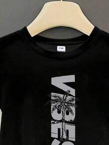Baby Boy Letter Print Short Sleeve T-Shirt And Shorts Casual Outfit - Black - View 4
