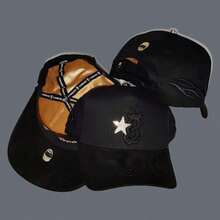 Gorra Béisbol Dragón y Estrella Negro con Piedras Brillantes Forro Dorado Visera de Gamuza Ajustable - Negro - Ver 4