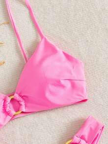 女士夏季新款纯色闪亮金属环性感比基尼套装，派对/音乐节泳装，海滩度假装，度假连衣裙，女士节日连衣裙，女士海滩度假装，热带度假装，女士泳装，女士沙滩装，女士泳衣，女士优雅泳装，女士沙滩泳装，女士泳装，女士比基尼，女士比基尼套装，女士比基尼套装，女士沙滩比基尼，夏季海滩度假装 - 粉色 - 查看 5