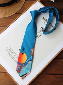 Creative Whale & Sunset Pattern Tie | Unique Fashion Accessory For Suit,Accessories,Festival - Multicolor - View 15