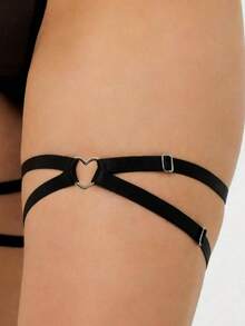 1件性感女士心形大腿吊袜带弹性交叉腿环内衣吊袜带Y2K配饰万圣节情人节 - 黑色 - 查看 1