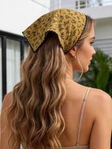 1件时尚波西米亚风碎花蕾丝花边发带，适合日常佩戴，夏季发饰，沙滩发带，女士头巾，假日旅行 - 黃色 - 查看 1