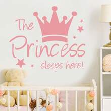 1pc The Princess Sleeps Here English And Crown Wall Sticker - For Living Room And Bedroom Wall Decal- PVC Material Self-Adhesive And Removeable Wall Stickers-Size 11.8*11.8inch - One Piece In Multiple Colors - View 3