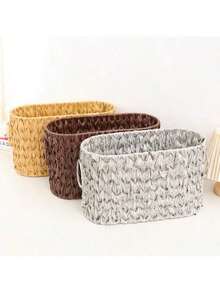 1 pièce Panier de rangement tressé en rotin, organisateur de boîte de mouchoirs, support de rangement de bureau, convient pour le rangement du désordre et des vêtements à la maison, panier de rangement tressé multifonctionnel pour diverses scènes, panier de rangement de luxe rétro fait main, panier à légumes, panier à fleurs - Voir 7