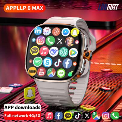 LOKMAT Reloj inteligente APPLLP 6 MAX, compatible con redes 4G/5G y WiFi, pantalla AMOLED ancha de 2.16" (resolución 480*480), cámara HD extensible, compatible con tarjeta SIM. Este es un smartwatch multifuncional con capacidad de descarga de aplicaciones.