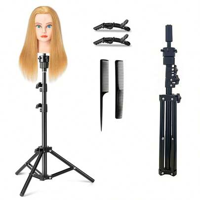 Giá đỡ tóc giả ba chân có thể điều chỉnh kèm giá giữ đầu ma-nơ-canh, giá đỡ thực hành làm tóc chịu lực cao, giá đỡ ba chân được gia cố để tạo kiểu tóc (Không bao gồm đầu ma-nơ-canh)