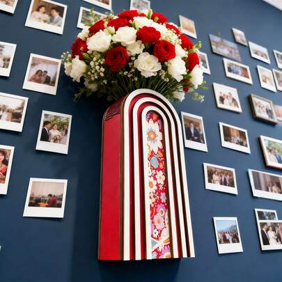 1pc Rainbow Arch Wooden Wall Hanging Vase, Bohemian Gradient Floral Print, Suitable For Artificial Green Plants, Multiple Color Options: Blue/Purple/Red/Green, Freely Combinable, Ideal For Bedroom & Entryway Wall Decor, Perfect Spring Decor For Healing Girls & Renters, Cafe Wall Arrangement, Photo-Ready Atmosphere Creator, Great Mother's Day, Housewarming & Spring Gift, No Drilling Required