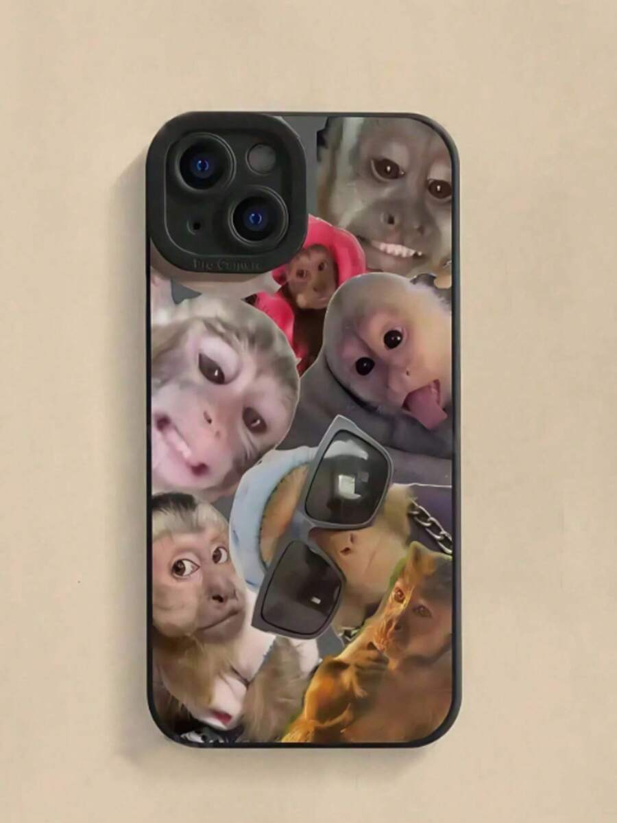 1pc Creative Monkey Pattern Matte Full Coverage TPU Phone Case, Suitable For IPhone 17, 16, 15, 14, 13, 12, 11 Pro Max, Series - Multicolor - View 1