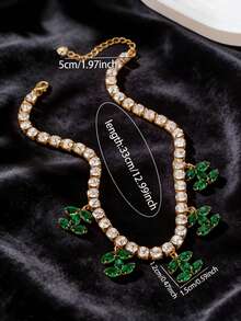 1件锆石CC吊坠项链，设计师奢华灵感杯链水晶颈链，适合女性日常佩戴和派对首饰 - 綠色cc吊墜水鑽項鍊 - 查看 2