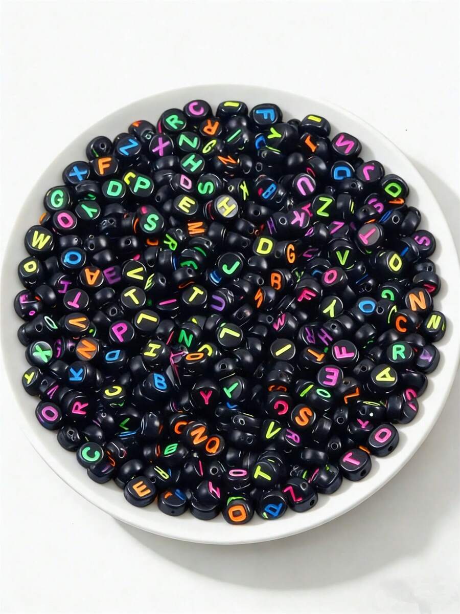 600/300/150颗鲜艳亚克力字母珠,4x7毫米扁平圆形字母吊坠,适用于DIY珠宝、手链、项链和工艺品 - 彩色 - 查看 1
