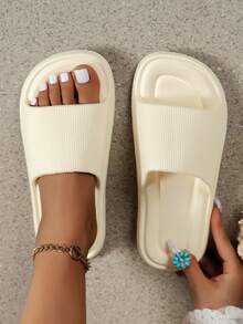 Women's Simple Solid Color Soft Comfortable Lightweight Indoor/Outdoor Wear Slippers, Suitable For Bathroom, Beach, Dorm, Office, Open Toe Slides - White - View 8