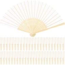 - Abanico plegable de bamb de seda de 48 piezas, abanico de mano para decoracin de bodas, fiestas - Blanco - Ver 1