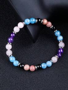 YAUKIA 1 chiếc vòng tay đá tự nhiên 6mm, thạch anh tím/thạch anh hồng/xanh ngọc/mã não đen, dùng để thiền định, giảm căng thẳng, unisex, chất liệu co giãn, lý tưởng để đeo hàng ngày. - Nhiều màu - Xem 2