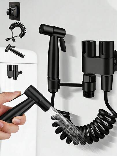 6pcs Wall-Mounted Handheld Spray Gun Set, High Pressure Bidet Sprayer Kit Includes ABS Plastic Spray Gun, Brass Core Dual Control Valve, No-Drill Bracket, Sealant Tape And Flexible Hose, Easy Installation Bathroom Accessories For Toilet, Shower, Bathtub, Washing Machine, Suitable For Modern Bathroom, Home Restroom And RV, Ideal For Holiday Gift And Bathroom Renovation