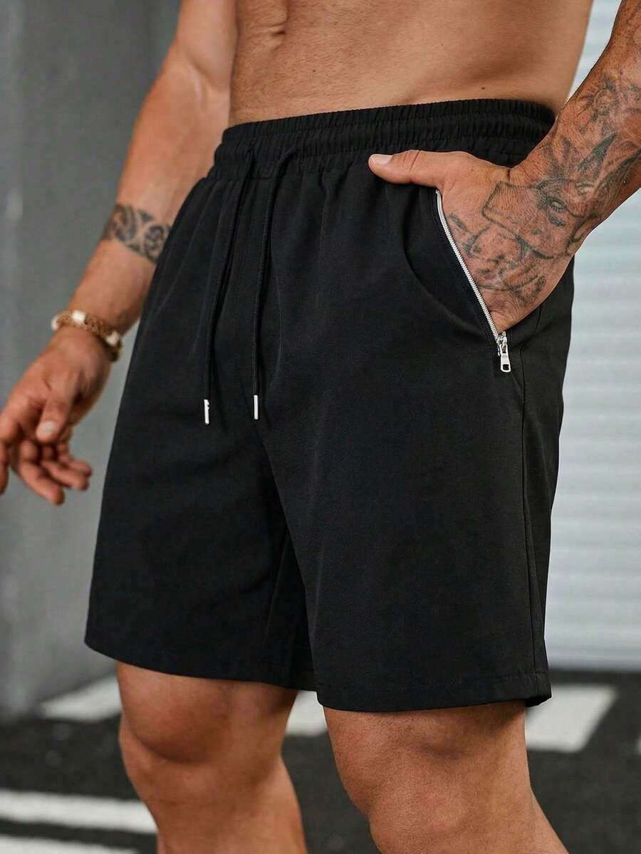 男士时尚简约休闲通勤夏季沙滩短裤 - 黑色 - 查看 1