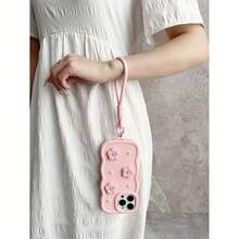 1pc Pink Macaron Floral Big Wave Phone Case With Convenient Lanyard, Cute & Elegant, Compatible With Samsung A03, A03C, A04, A04E, A05, A06, A10, A12, A13, A14, A15, A16, A20, A21, A22, A23, A24, A25, A26, A31, A32, A33, A51, A52, A53, A54, A55, A56, A70, S20, S21, S22, S23, S24, S25, As Well As Apple 7, 8, X, 11, 12, 13, 14, 15, 16, 17 Pro/Pro Max, And Note 9, 10, 11, 12, 13, 14 - Pink - View 4