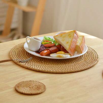 Thảm lót tách trà bằng mây đan thủ công, tấm cách nhiệt, đế lót ấm trà, phụ kiện bộ ấm trà gia đình và văn phòng với nhiều kích cỡ.