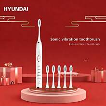 HYUNDAI Smart Electric Toothbrush + 6 Brush Heads Value Set! Unisex Adult, Soft Bristles, Type-C Fast Charging,  Cleaning - White - View 5