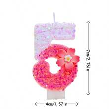 1pc Pink Number Birthday Candle, Sparkling Color Block Flower & Number Birthday Candle, Cake Decor, Creates Romantic Atmosphere, Handmade DIY Adult Ceremony Candle, Suitable For School Opening, Valentine's Day, Princess Birthday Party, Graduation Party - Birthday Candle Number - View 5