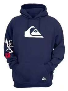 Men's Kangaroo Hoodie With  Arm Print - Navy Blue - View 1