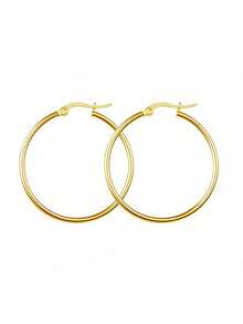 Đôi bông tai cổ điển bằng thép không gỉ, kiểu dáng châu Âu và Mỹ, cỡ lớn phóng đại, khóa cài hình tròn bằng thép titan, chống dị ứng, không phai màu, trang sức nữ màu bạc và vàng. - Vàng - Xem 4