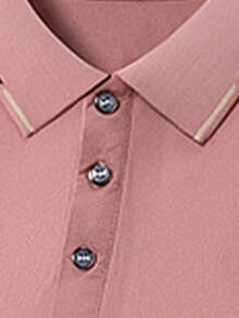 Men's Casual Pink Polo Shirt With Contrast Color Trim - Pink - View 6
