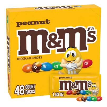 M&M's 'S Peanut Chocolate Candy, Full Size 1.74 Oz Bag, Pack Of 48 Bulk Candy Chocolate