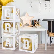 2026 Graduation Party Decorations - 4pcs White Balloon Boxes With "GRAD 2026" Text, Paper Balloon Garland, No Power Needed, No Feathers, Suitable For Graduation Celebration - White - View 4