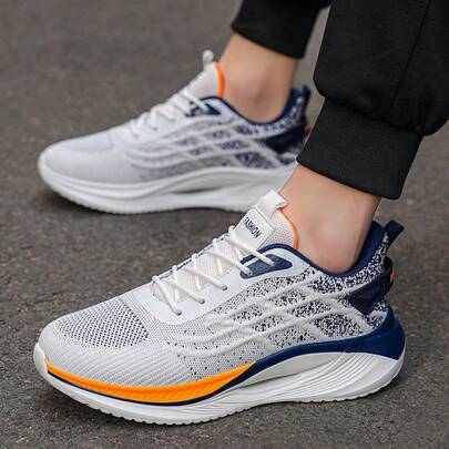 1 par de zapatos deportivos casuales para hombres, zapatos de malla con cordones transpirables, estilo streetwear adecuado para el uso diario, caminar, correr y otras ocasiones