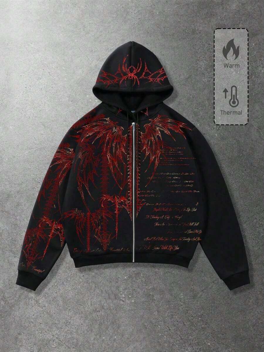 Street Life Spring/Summer Casual Graphic Men'S Street Angel Slogan Print Hoodie - 黑5 - 查看 1