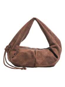 Suede Crescent Hobo Bag For Women | Soft Shoulder Bag With Drawstring | Minimalist Casual Handbag - Multicolor - View 11