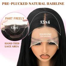 13X4 Black Synthetic Lace Front Wig Long Straight Glueless Wigs For Women HD Lace Layered Pre Plucked Hairline - 自然色&黑色系 - 查看 3