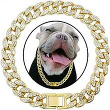 Fashionable Rhinestone Inlaid Zinc Alloy Cuban Chain Collar, Classic Hip-Hop Style With Unique Personalized, Adjustable Size Suitable For All Pets, Stylish And Durable, Suitable For Cats And Dogs - Multicolor - View 15