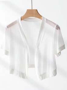 1 buah Cardigan Lengan Pendek Jala Hitam, Jaket Bolero Ringan Musim Panas Wanita untuk Gaun, Pantai, Liburan - MultiWarna - View 2