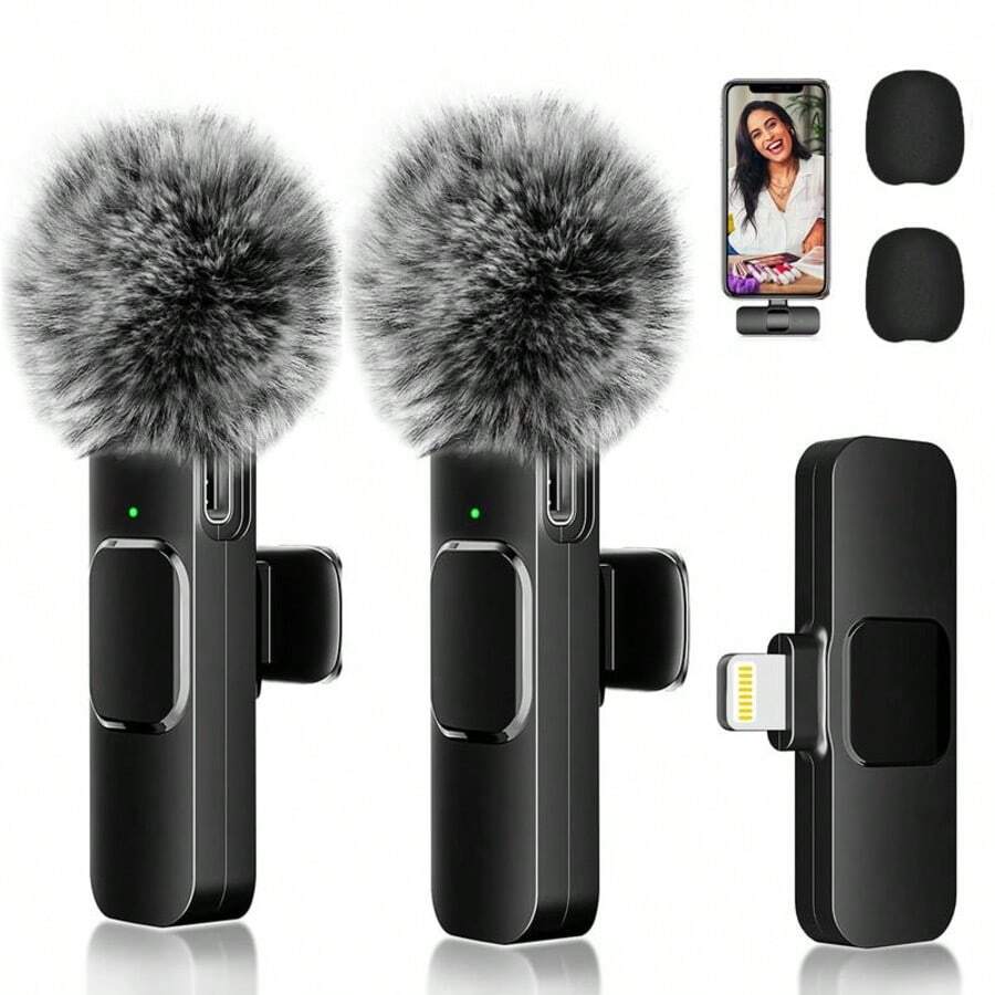 Tangle-Free Live Streaming Equipment And Accessories 2026 Upgraded Wireless Lavalier Microphones Compatible With Iphone, Android- 2 Packs Mini Clip-On Mics With Noise Reduction For Vlog, Recording & Live Streaming Mother's Day Birthday Gift - Black - View 1