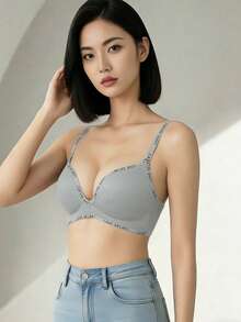 亚洲小胸A/B罩杯加厚无缝无钢圈提拉聚拢文胸，防下垂，适合娇小身材 - 灰色 - 查看 3