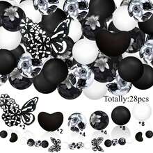 28pcs Silicone Beads, Black & White Bowknot Heart Rose Floral Print Design, Suitable For Jewelry Making, DIY Bracelets, Lanyards, Beaded Pens, Holiday Decorations And Crafts - Ideal Birthday, Spring/Summer, Father's Day, Mother's Day Gift Accessories - Beading Kit, Beading Supplies - 28pcs - View 13