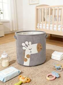 1pc Animal Print Baby Storage Basket, Striped Plush Fabric, Large Capacity Baby Clothes, Diapers, Toys Organizer Bin, Portable Household Storage Basket, Nursery Decor - Multicolor - View 14