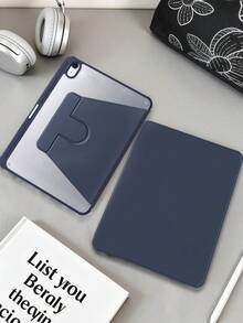 360°旋转透明亚克力折叠平板保护套，适用于iPad Mini 6/Mini 7/Air/Air2/9.7/10.2/10.5/Air4/Air5/第十代/10.9/Pro11/Air11(M2)2025/Air13(M2)2024/Pro11(M4)2024/Pro13(M4)2024 12.9英寸/Air 13(M3)2025/Air 11英寸(M3)2025/(A16) 11英寸第十一代2025款。高透明度亚克力后盖，360°旋转支架，内置笔槽，软边全包设计，简约/休闲/经典平板电脑保护套。产品不含笔。 - 深藍 - 查看 1