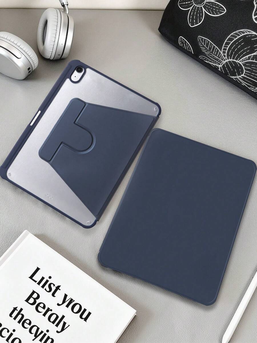 360°旋转透明亚克力折叠平板保护套，适用于iPad Mini 6/Mini 7/Air/Air2/9.7/10.2/10.5/Air4/Air5/第十代/10.9/Pro11/Air11(M2)2025/Air13(M2)2024/Pro11(M4)2024/Pro13(M4)2024 12.9英寸/Air 13(M3)2025/Air 11英寸(M3)2025/(A16) 11英寸第十一代2025款。高透明度亚克力后盖，360°旋转支架，内置笔槽，软边全包设计，简约/休闲/经典平板电脑保护套。产品不含笔。 - 深藍 - 查看 1