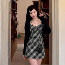 Women's Plaid Print Casual Sleeveless Minimalist Skirt, Summer - Black - View 5