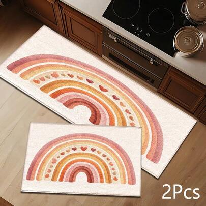 2D Gökkuşağı Baskılı Desenli Halı, Giriş, Veranda, İç Mekan - Oturma Odası, Banyo, Yatak Odası, Oyun Odası, Çamaşır Odası, Yurt Dekorasyonu İçin Yumuşak ve Dayanıklı Yıkanabilir Yer Halısı