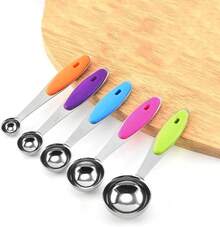 5-Piece Stainless Steel Measuring Spoons Set With Silicone Handles, Ideal For Kitchen - Multicolor - View 4