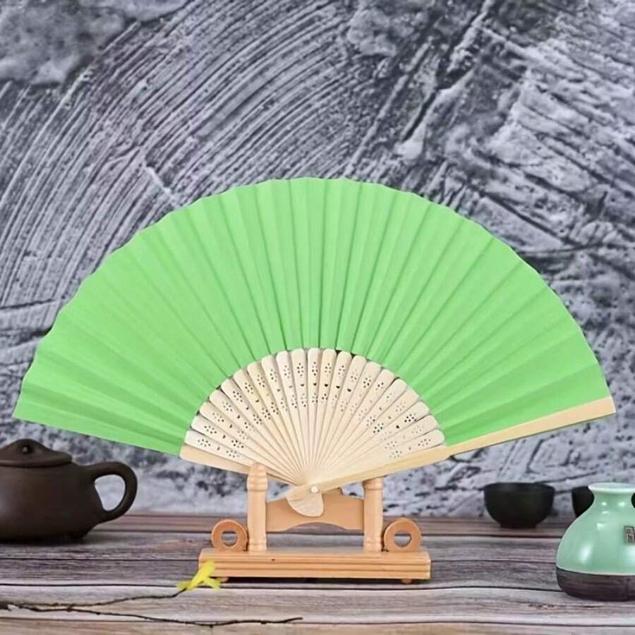 Blank Folding Fan, White Paper Fan, Solid Color Bamboo Blank Colored Paper Fan - Multicolor - View 1